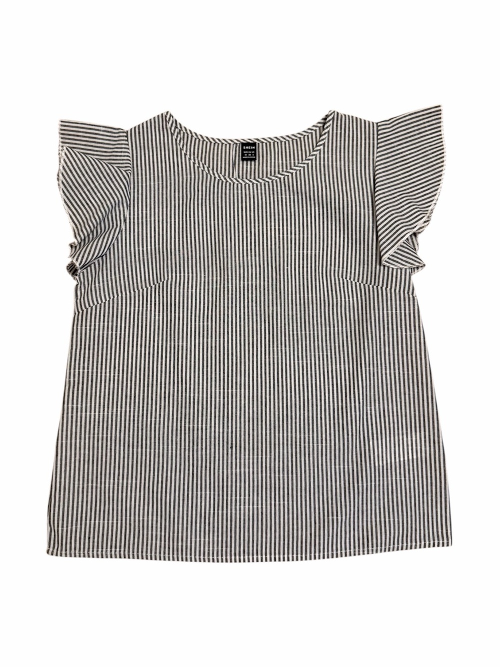 SHEIN Black and White Striped Cotton Blend Top with Ruffle Sleeves NWOT
